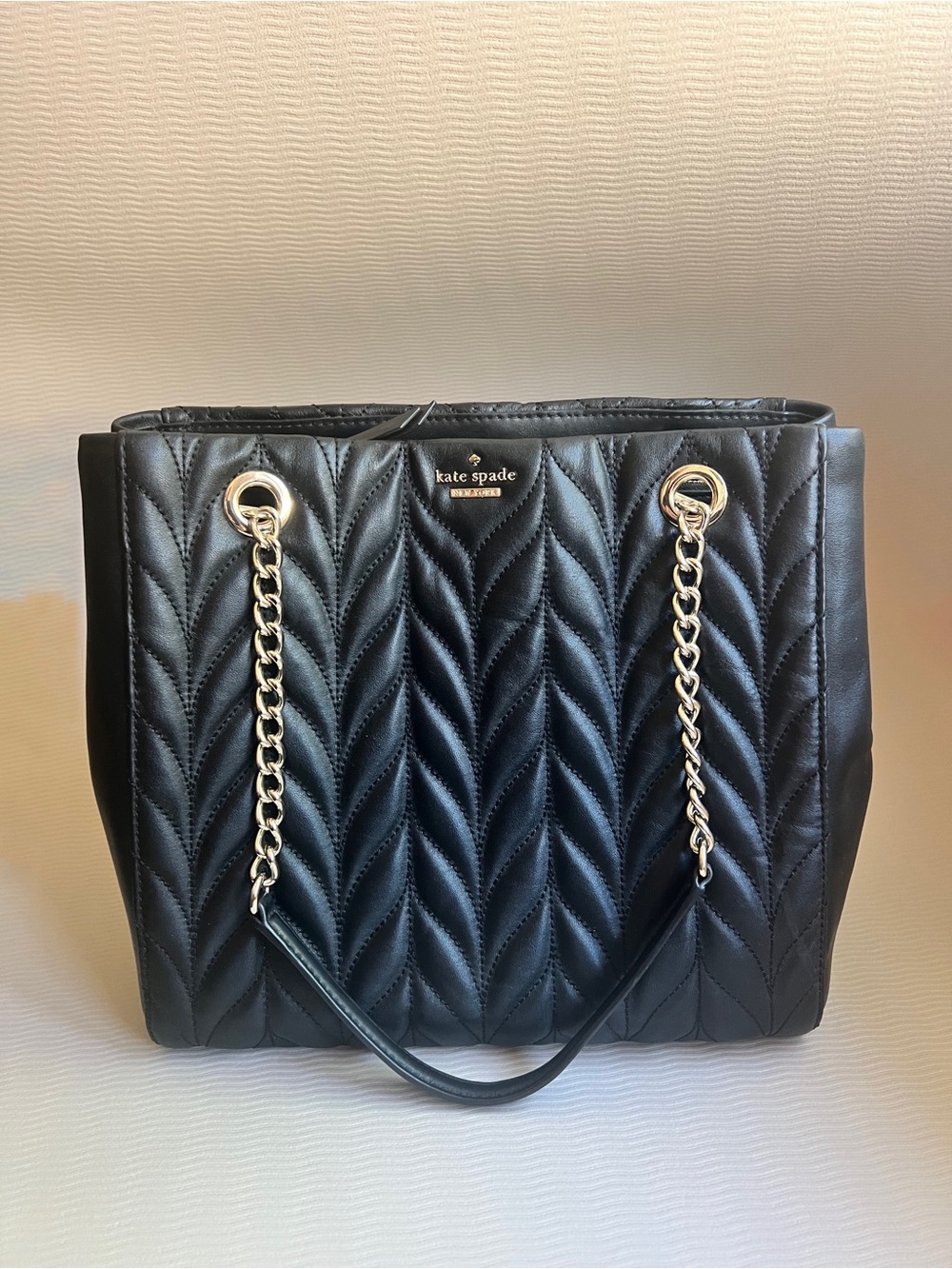 Kate Spade New York Briar Lane Willis Black Quilted Leather Chain Tote Bag NWOT